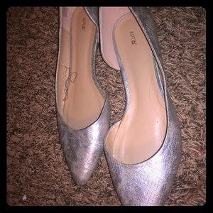 Silver snakeskin flats